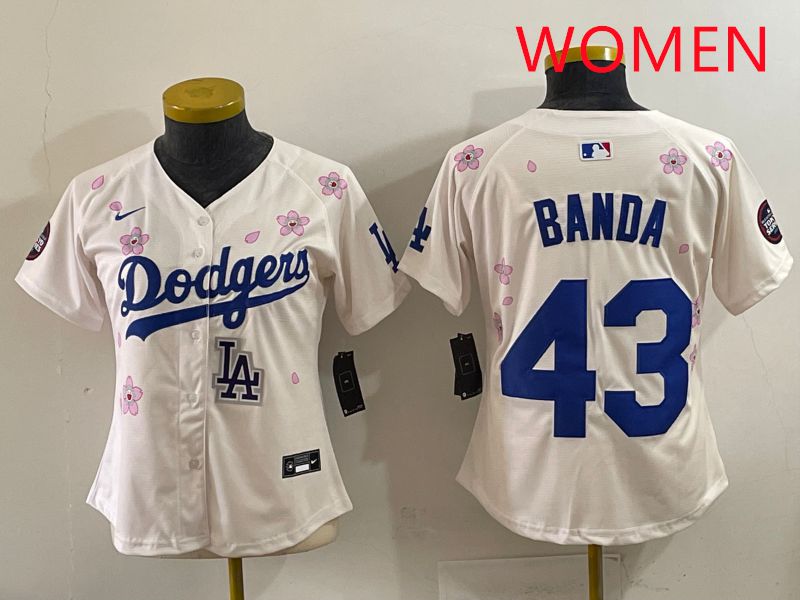 Women Los Angeles Dodgers #43 Banda Cream Sakura Edition 2025 Nike MLB Jersey style 39